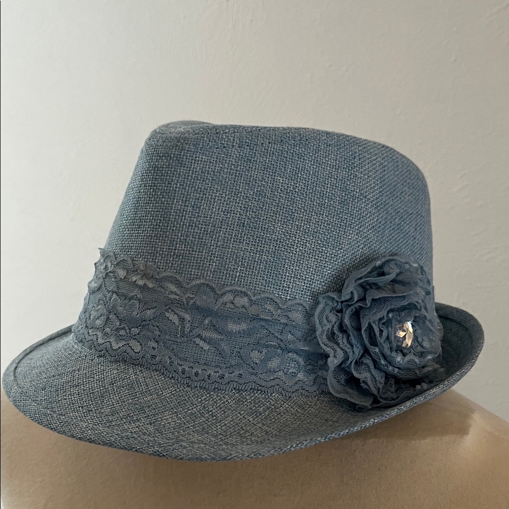 Elegant Blue Lace Fedora Hat